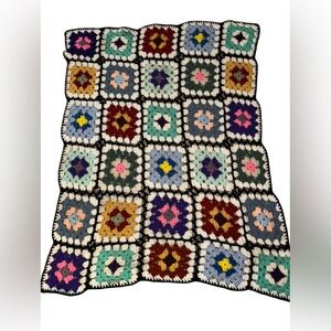 Granny Square Afghan crochet throw blanket Roseanne 37”W X 45” cottagecore